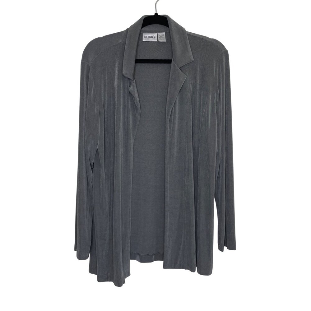 Chicos Travelers Open Front Gray Cardigan Jacket Womens Size 2 - Large